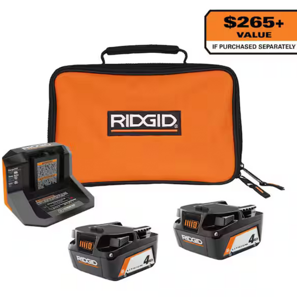 18V Lithium-Ion (2) 4.0 Ah Battery Starter Kit W/ Charger & Bag