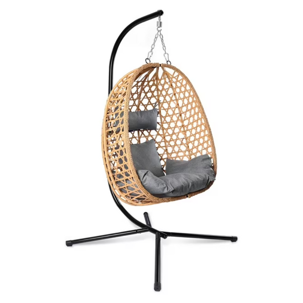 Patio Wicker Cushioned Swing Egg Chair With Stand