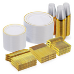 Goodluck 600 Pcs Gold Plastic Disposable Dinnerware Set (Service For 10)