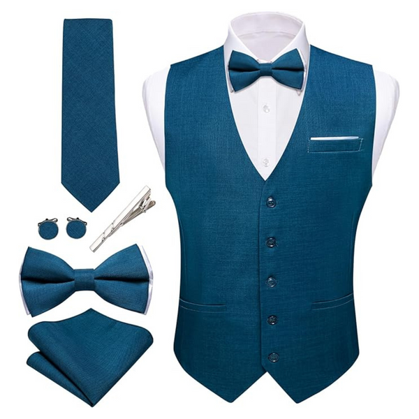 Men's Suit Vest Linen Formal Waistcoat Tie Bow Tie Set