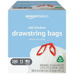 200-Count 13-Gal Amazon Basics Tall Kitchen Drawstring Trash Bags