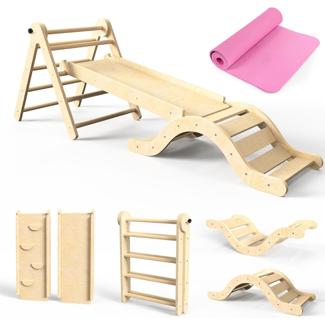 Pikler Triangle Set 7-in-1 Toddler Climbing Toys