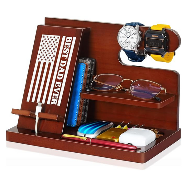 Wooden Docking Station For Phone, Watches, Wallet