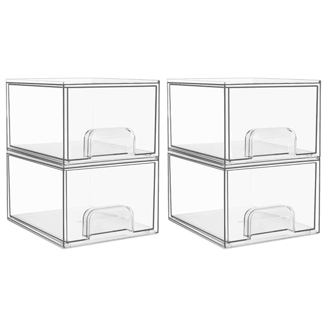 4-Pack Vtopmart 4.4'' Tall Clear Stackable Storage Drawers