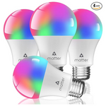 4-Pack Partphoner A19 E26 800LM Matter Smart LED Light Bulb