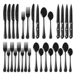 24-Piece Black Silverware Set With Steak Knives Flatware Set