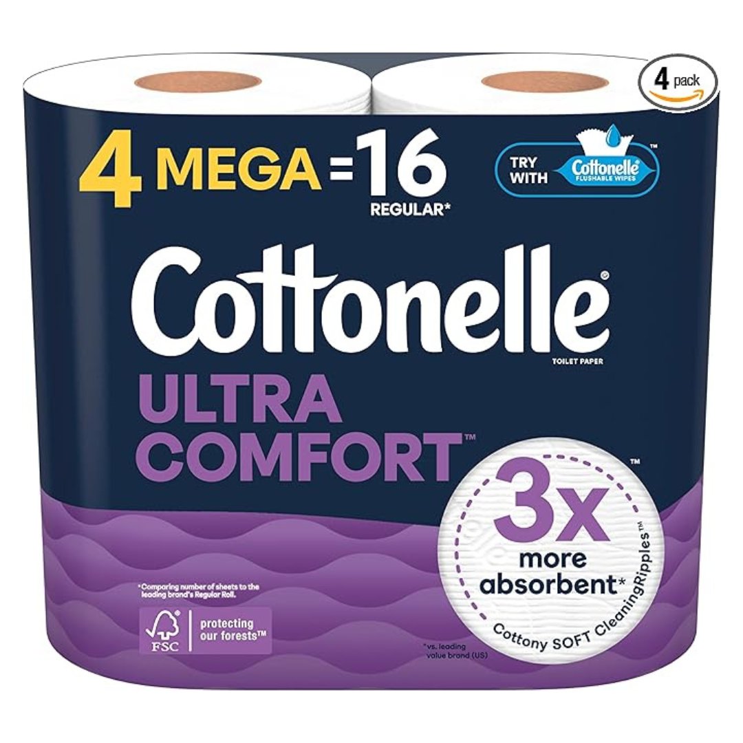 Cottonelle Ultra Comfort Soft Toilet Paper (4 Mega Rolls = 16 Regular Rolls)