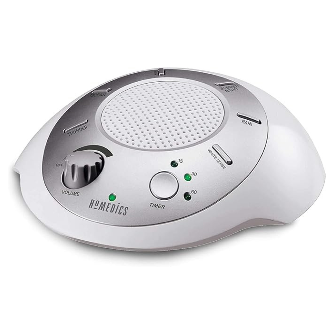 Homedics SoundSleep White Noise Sound Machine, Silver, Small Travel Sound Machine With 6 Relaxing Nature Sounds