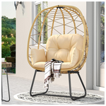 Wicker Rattan Egg Lounge Chair With Stand And Cushion