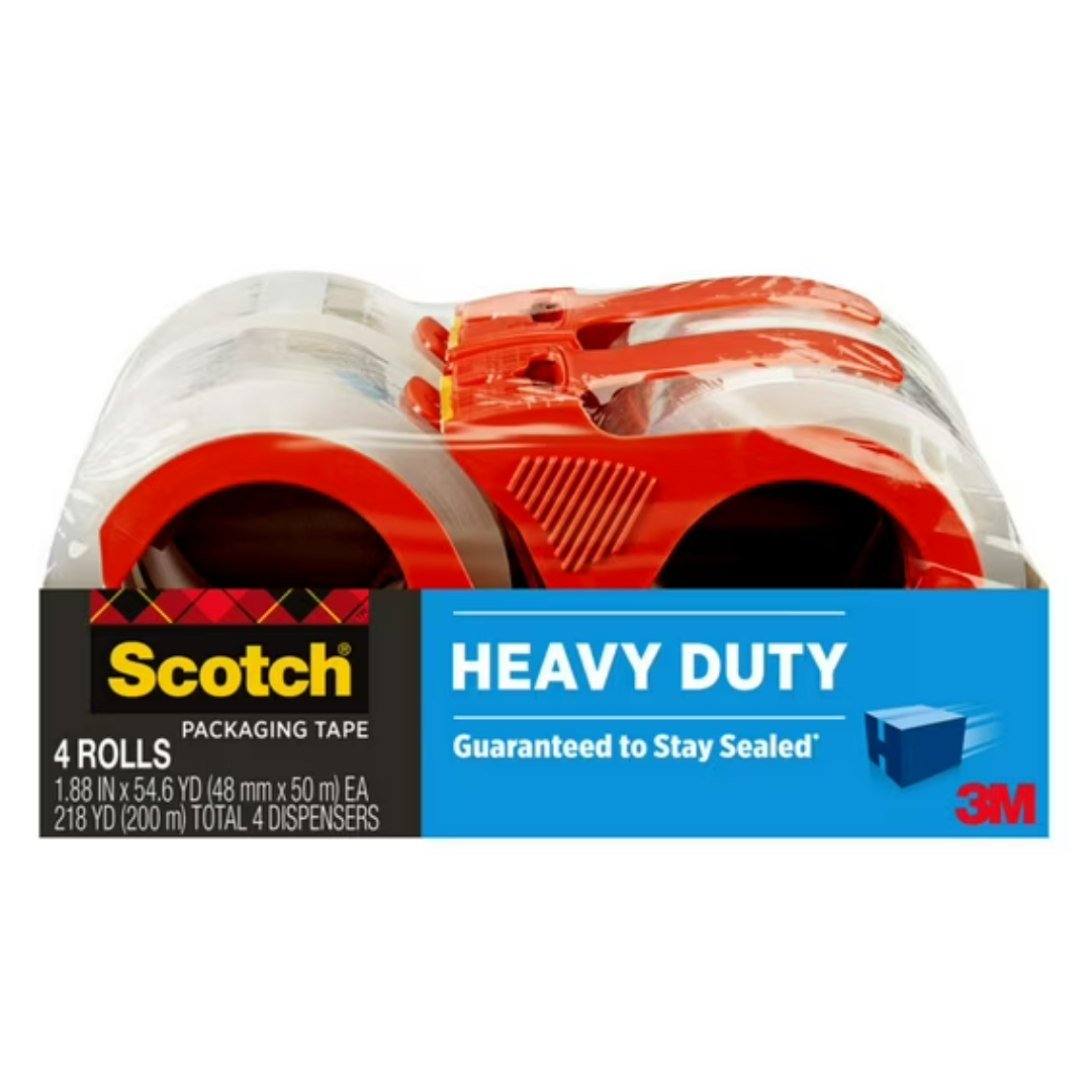 4-Rolls Scotch Heavy Duty Shipping Packing Tape With 4 Dispensers