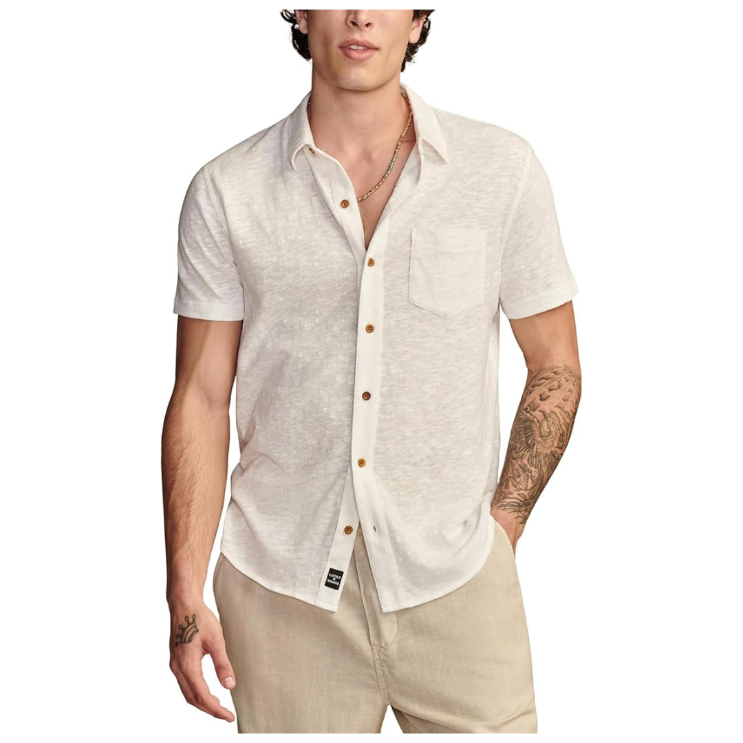Lucky Brand Men's Linen Short Sleeve Button UP Shirts