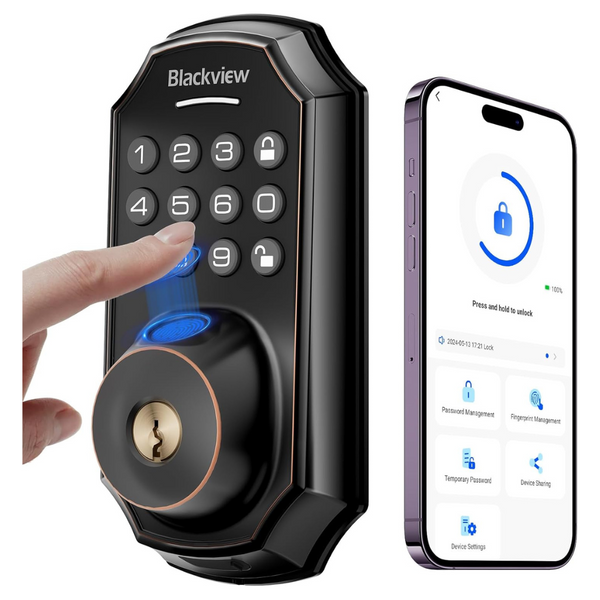 Smart Bluetooth Keyless Fingerprint Keypad Door Lock W/ Lever Handle Set