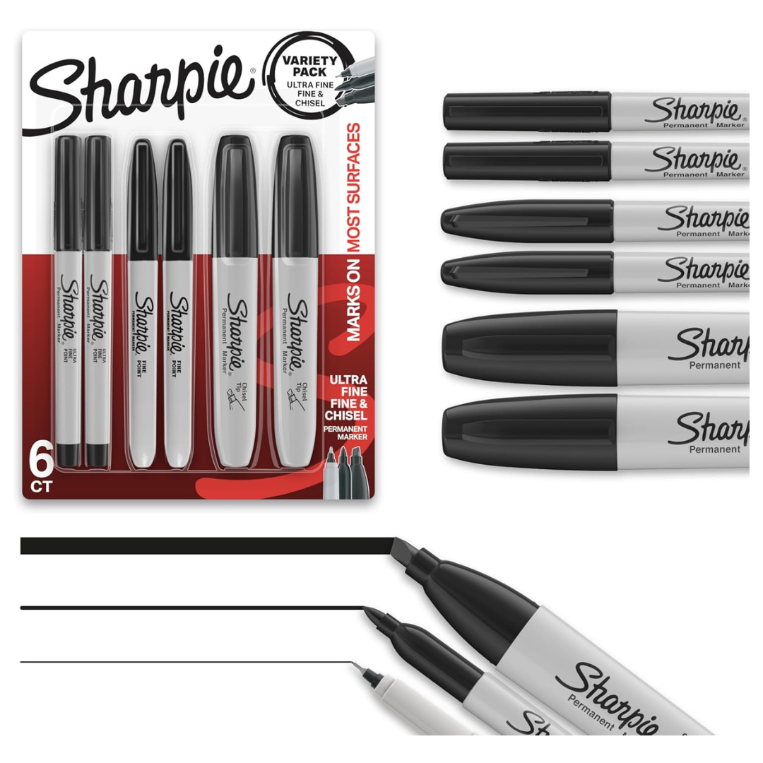 6-Count Sharpie Fine/Ultra-Fine/Chisel-Point Permanent Markers