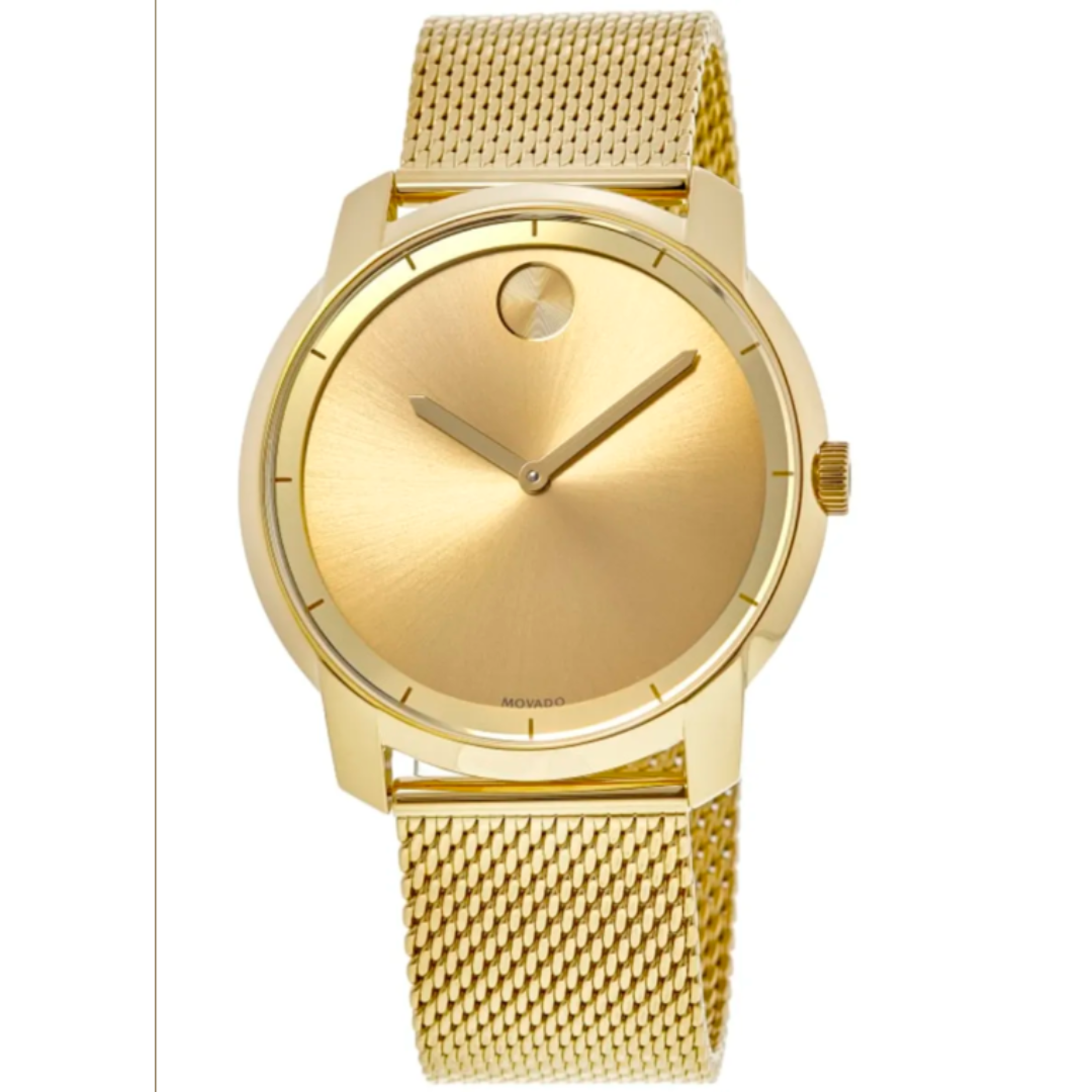 Movado Bold Yellow Gold Tone Mesh Steel Band Men's Watch