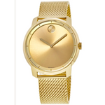 Movado Bold Yellow Gold Tone Mesh Steel Band Men's Watch