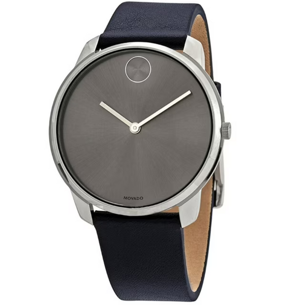 Movado Men's Bold Thin Grey Dial Blue Leather Strap Watch