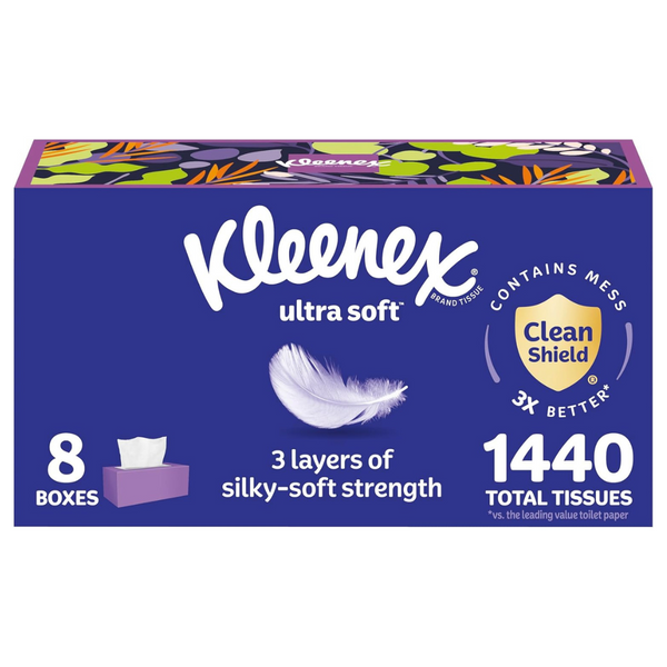 1440-Count (8pk x 180ct) Kleenex 3-Ply Ultra Soft Facial Tissues