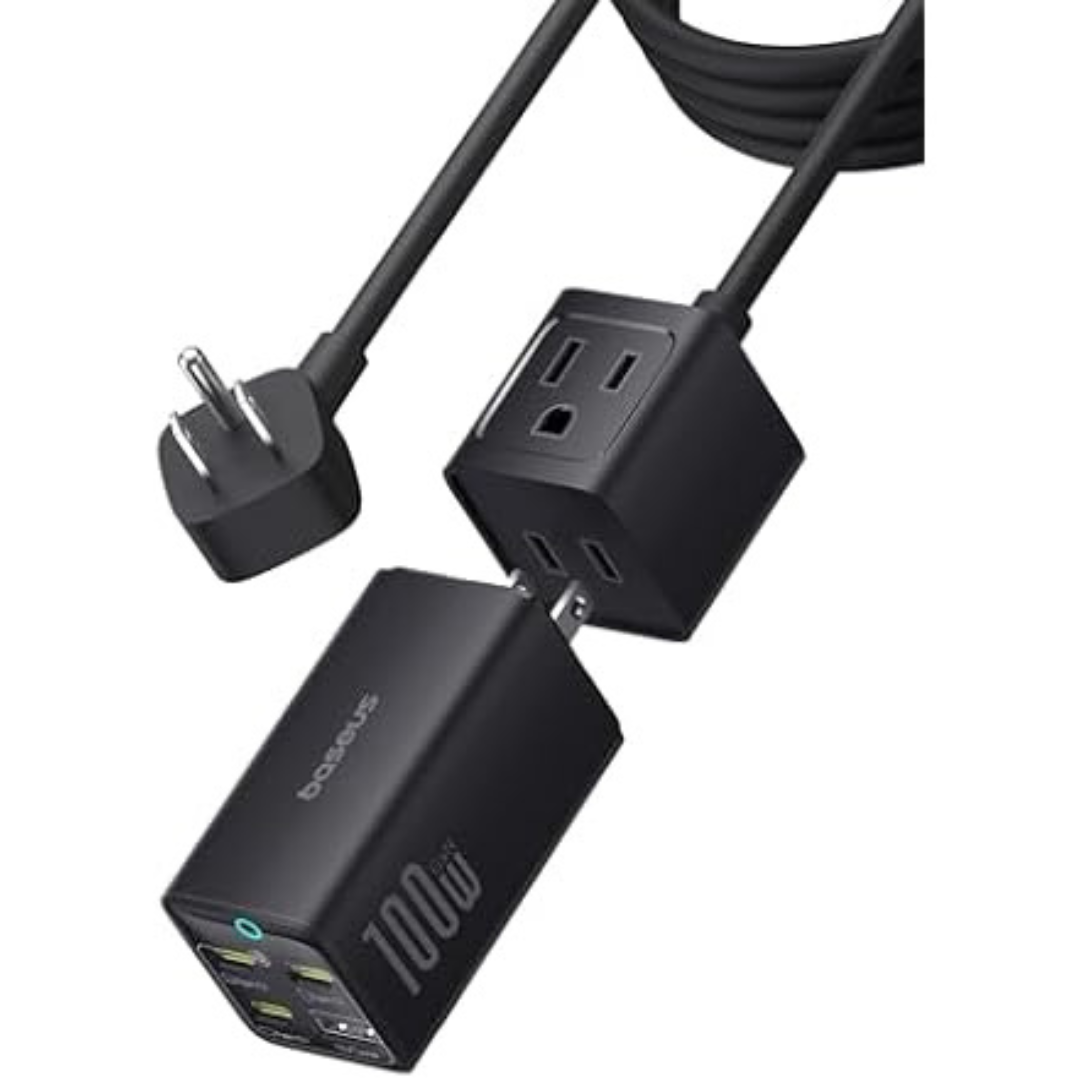 100W Baseus 5 In 1 Travel Power Strip USB-C Charger With 5ft Extension Cord