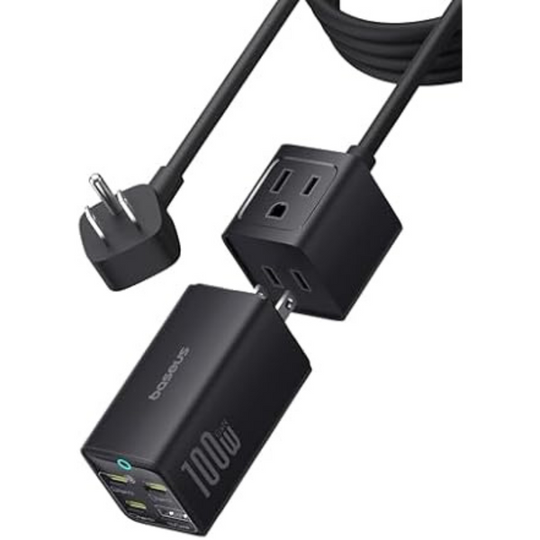 100W Baseus 5 In 1 Travel Power Strip USB-C Charger With 5ft Extension Cord