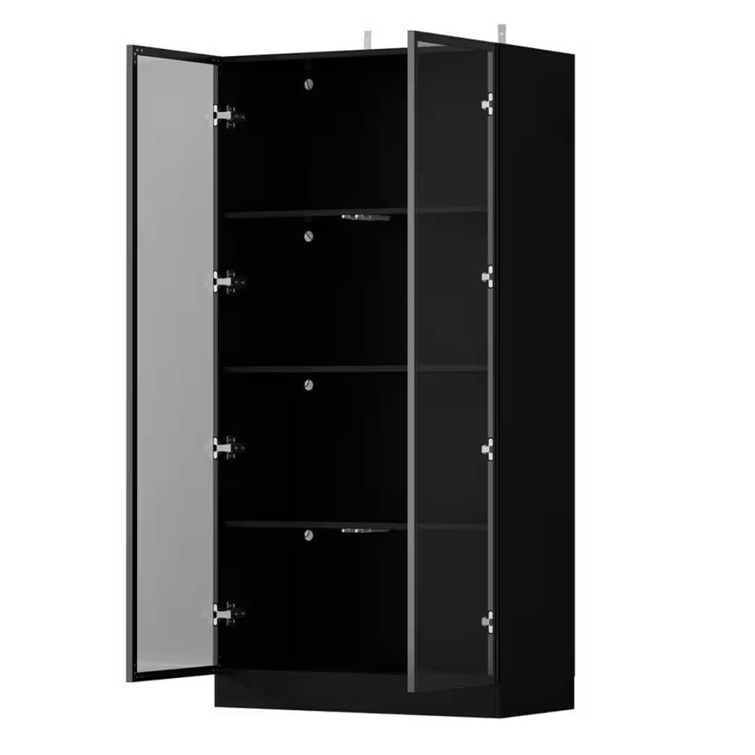 2-Door Wood Cabinet With Tempered Glass Doors