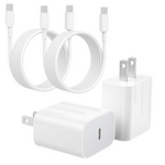 2-Pack 20W PD USB-C Fast Wall Charger With 2 x 6ft USB-C Cables