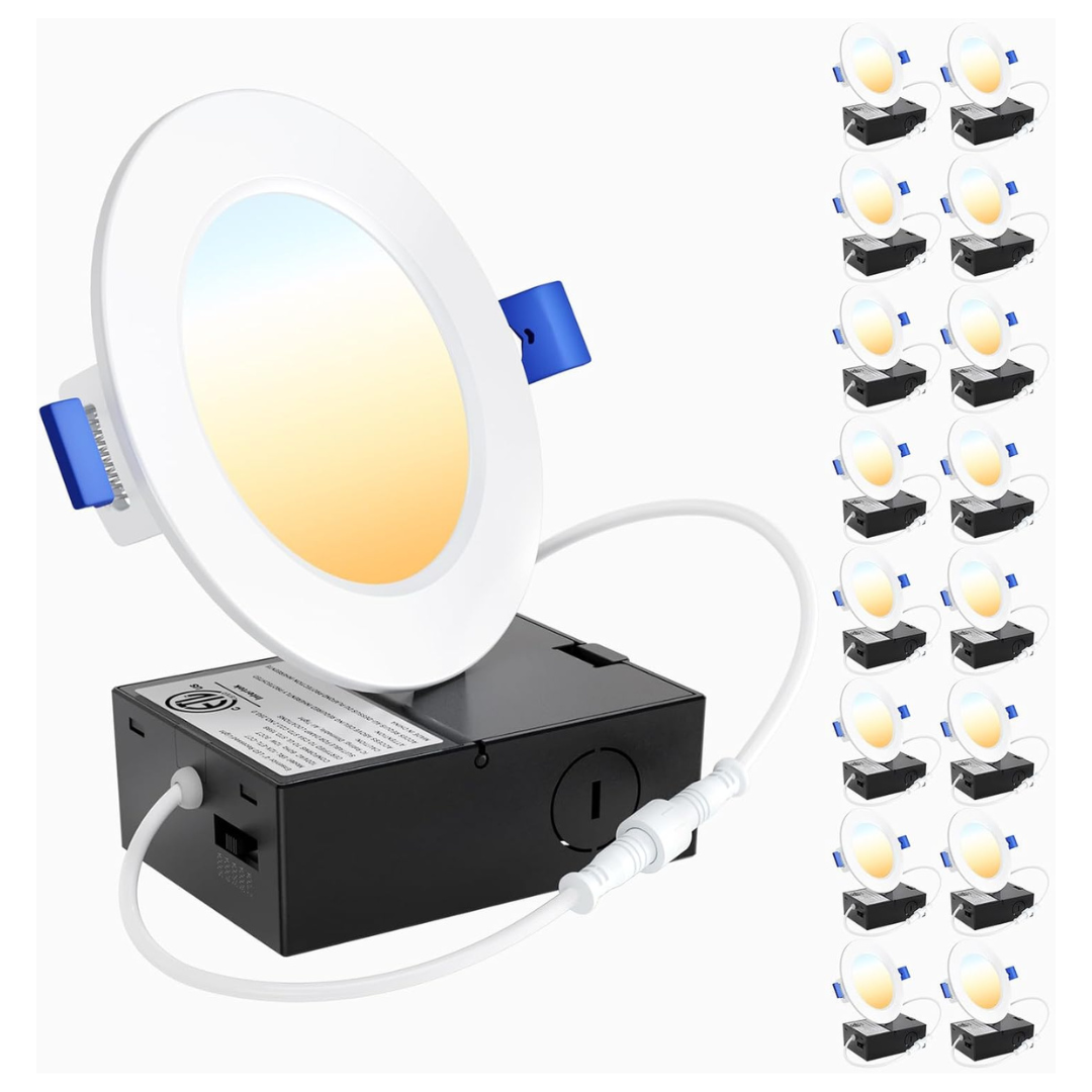 16-Pack 4 Inch Ultra-Thin LED Recessed Wafer Light With Junction Box