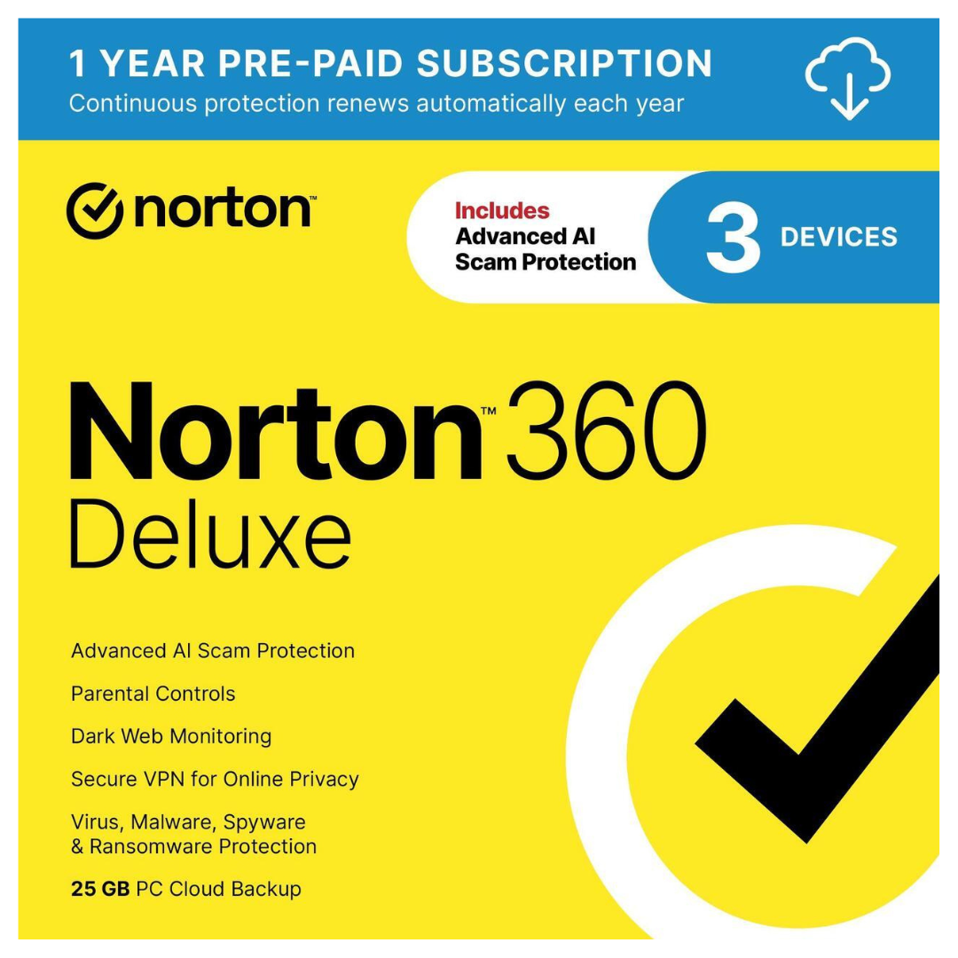 Norton 360 Deluxe 2024 - 3 Devices - 1 Year With Auto Renewal - Download