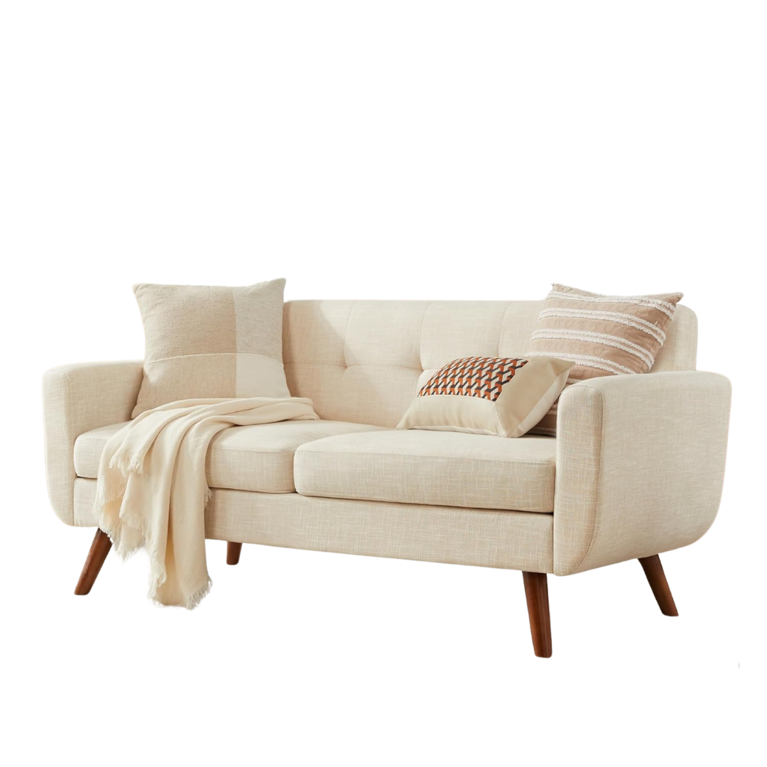 Mid Century Modern 65" Tufted Upholstered Loveseat (Beige)