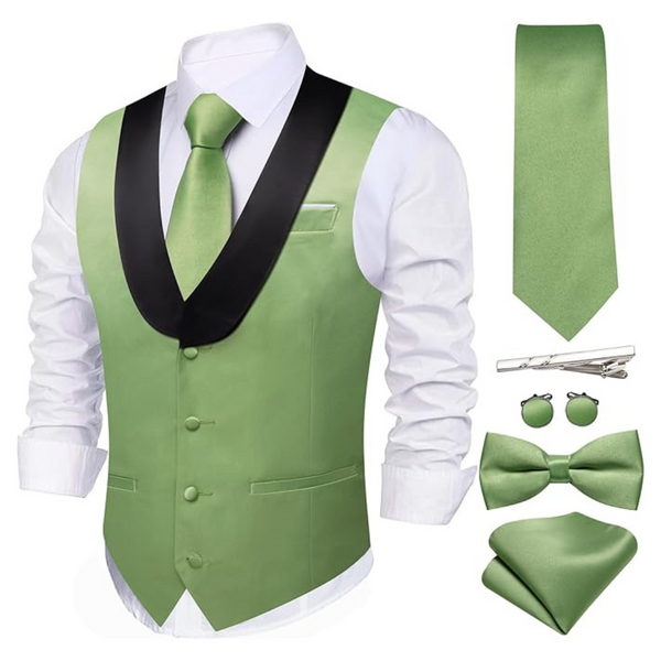 Men's Formal Vest Casual Waistcoat Tie Bowtie Set