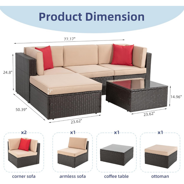 5-Piece Vongrasig All-Weather Patio Outdoor Sectional Sets