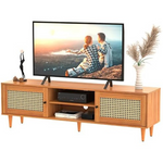 EasyCom Farmhouse Rattan Entertainment Center for 65" TV