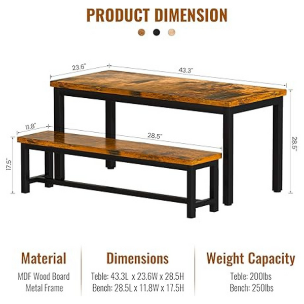 AWQM Dining Room Table Set with 2 Benches