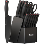 15-Pieces Astercook Kitchen Knife Set with Built-In Sharpener Block