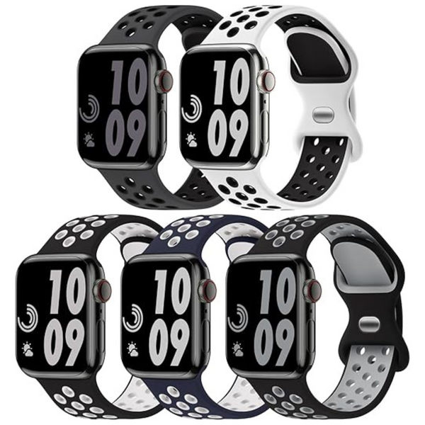5-Pack Breathable Silicone Sport Bands for Apple Watch