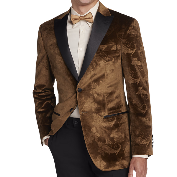 Egara Slim Fit Embossed Velvet Paisley Dinner Jacket (3 Colors)