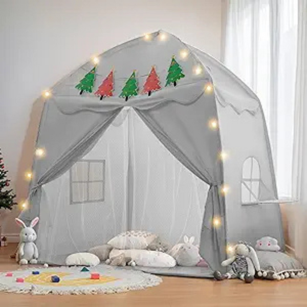 Besrey Large Kids Play Tent w/Christmas Tree Flags & Lights