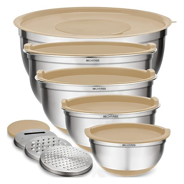 Set of 5 Belwares Stainless Steel Mixing Bowls w/ Lids
