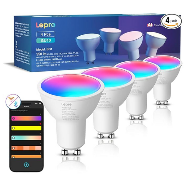 4-Pack Lepro BG1 AI GU10 Changing LED Smart Bulbs