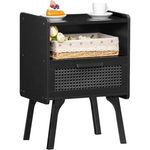 Lerliuo Rattan Boho Solid Wood Legs Nightstand W/ Drawer Shelf