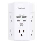 1800J Wall Plug Adapter with 5 Outlet Extender & 4 USB Charging Ports