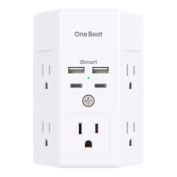 1800J Wall Plug Adapter with 5 Outlet Extender & 4 USB Charging Ports