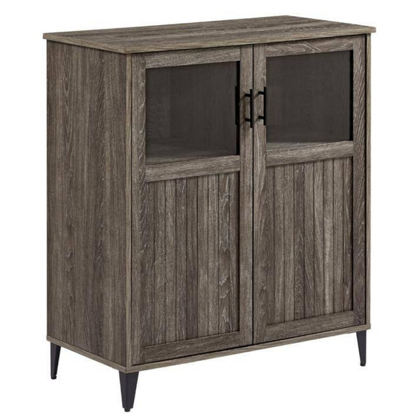 Wood & Glass Transitional Grooved-Door Accent Cabinet