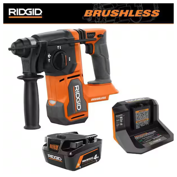 RIDGID 18V Brushless 1" SDS-Plus Rotary Hammer Kit