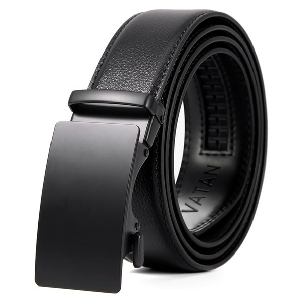 Men's Leather Ratchet Belt W/ Adjustable Buckle (32" To 38", Black)