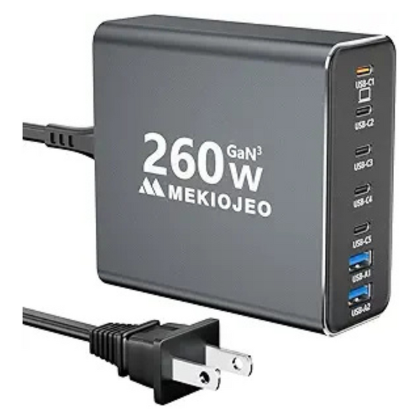 Mekiojeo 260W 7-Port USB-C GaN 3 Wall Charger Adapter