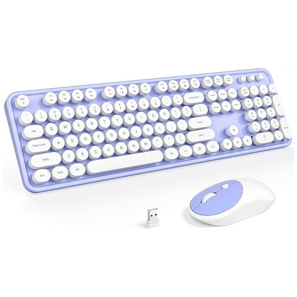 White-Purple Wireless Keyboard Mouse Set