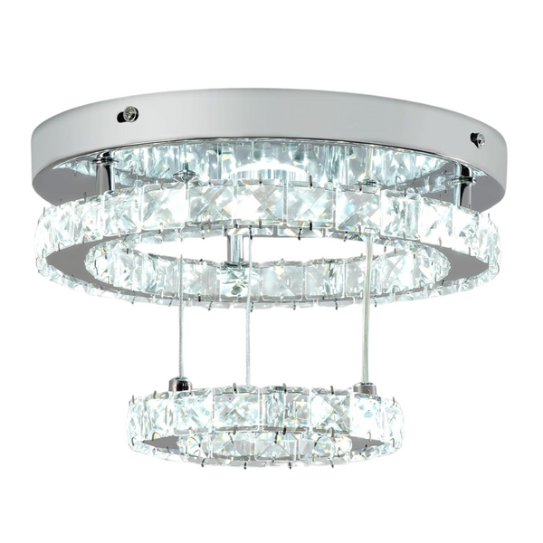 2-Layer Round Modern Crystal LED Chandelier Flush Mount Light Fixture