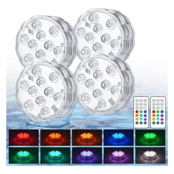 4-Pack Creatrek 10 Color Changing Battery Operated Pool Lights W/ Remote