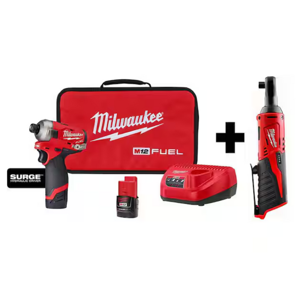 Milwaukee M12 12V Brushless 1/4" Hex Impact Driver Compact Kit