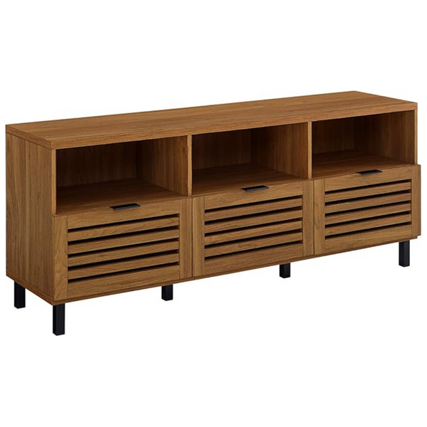 Walker Edison Modern Wood TV Stand With Slat Doors